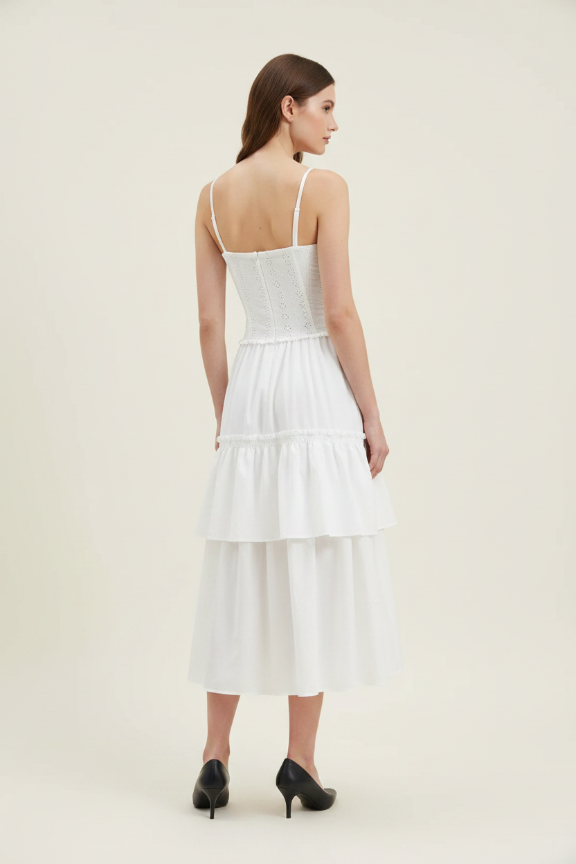 Amelie Lace-Trim Corset Double-Tier Midi Dress - Back