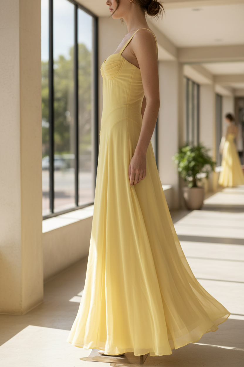Butter Chiffon Lace-Up Maxi Dress - Side View