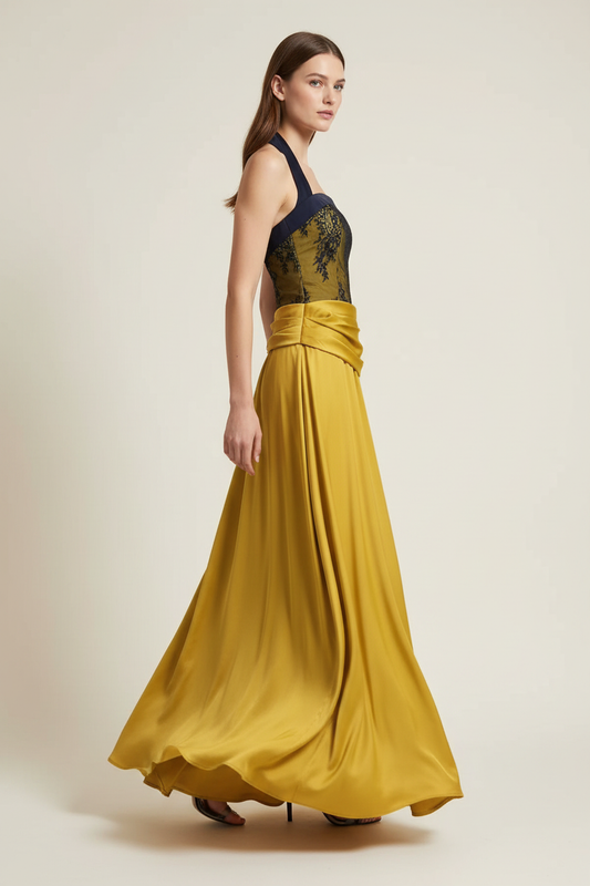 Aurelia Lace Bodice Halter Maxi Dress - Side