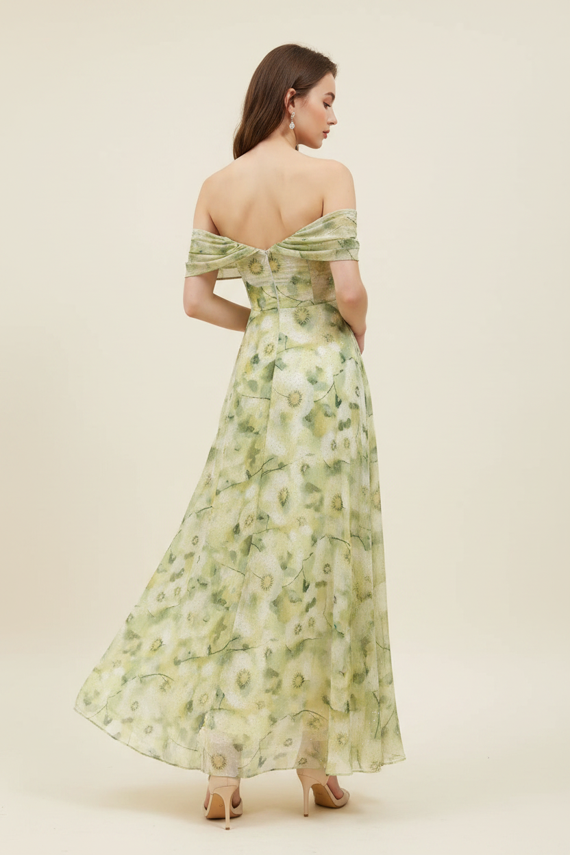 Sage Crossover Off-Shoulder Floral Maxi Dress - Back