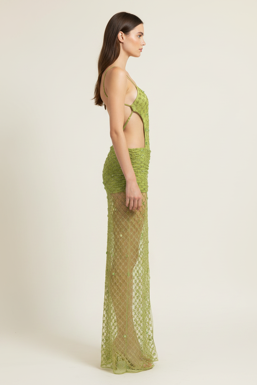 Celeste Embellished Open-Back Maxi Dress - Side