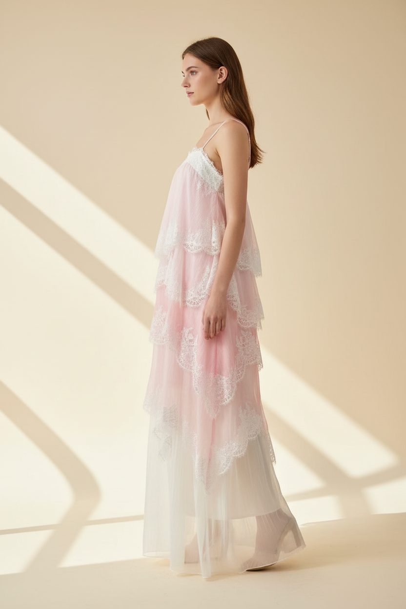 Eloise Multi-Tier Lace Spaghetti Strap Maxi Dress - Side