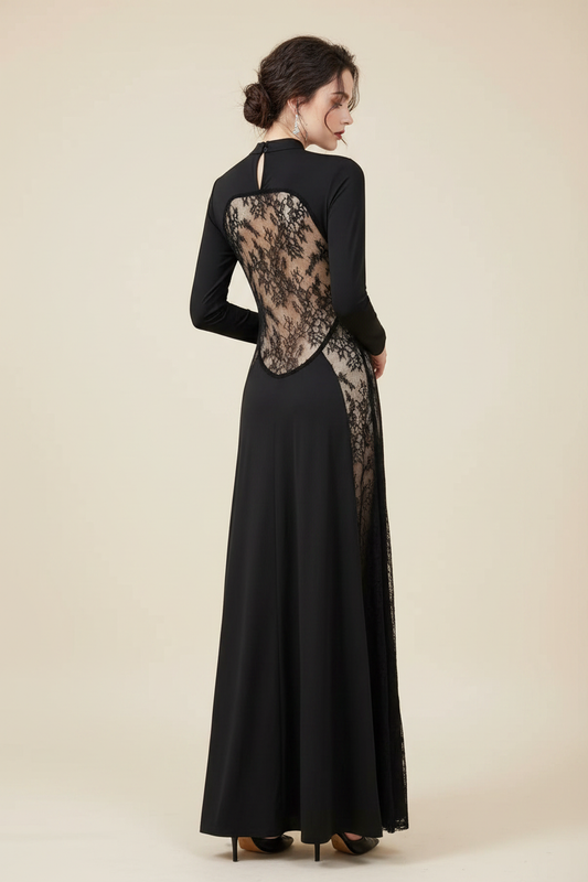 Celeste Mock-Neck Lace Back Maxi Dress - Back