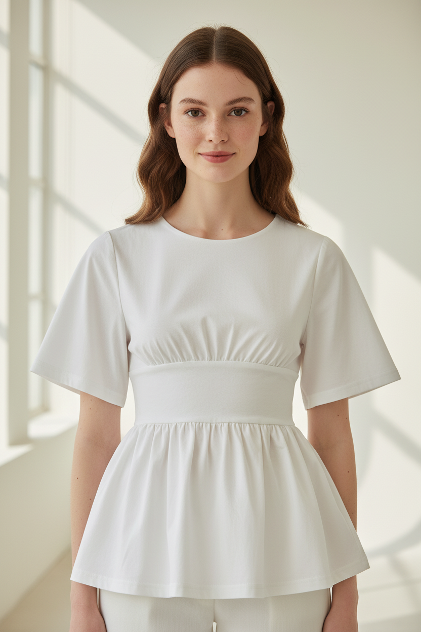 Bow-Back Peplum Short-Sleeve Top - Front