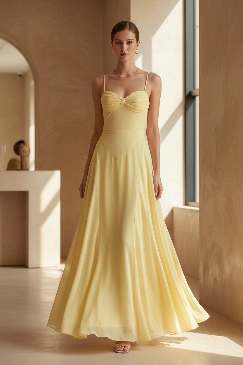 Butter Chiffon Lace-Up Maxi Dress - Front View