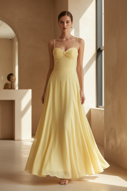 Butter Chiffon Lace-Up Maxi Dress - Front View