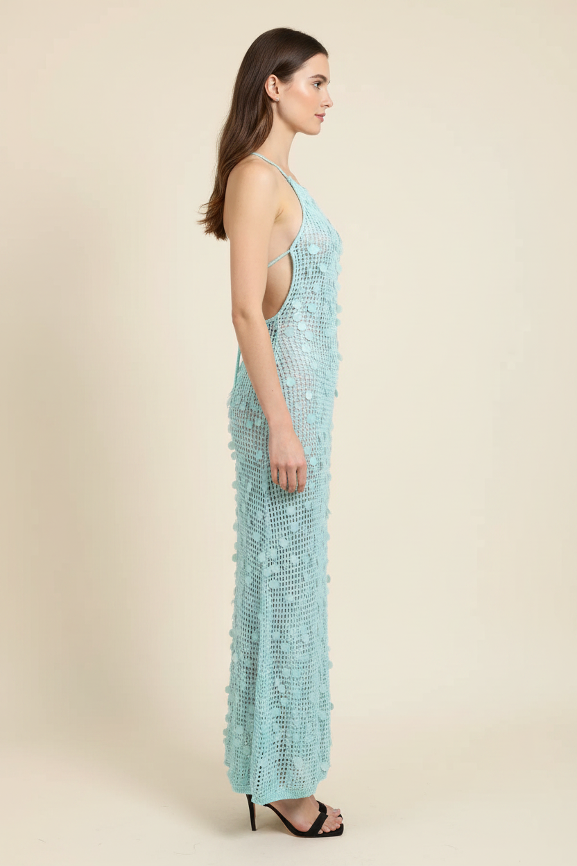 Marina Crochet Disc-Appliqué Open-Back Maxi Dress - Side