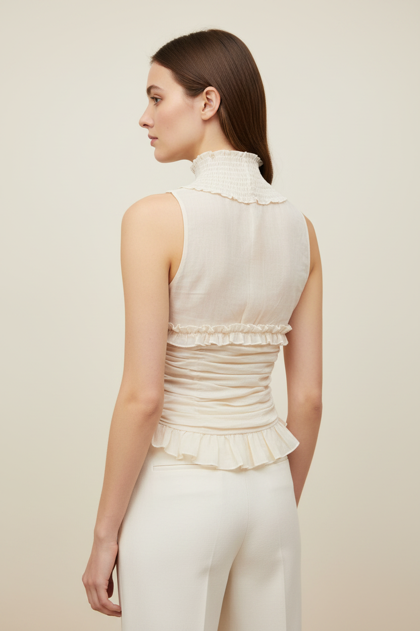 Odette Smocked Neck Twisted Drape Top - Back