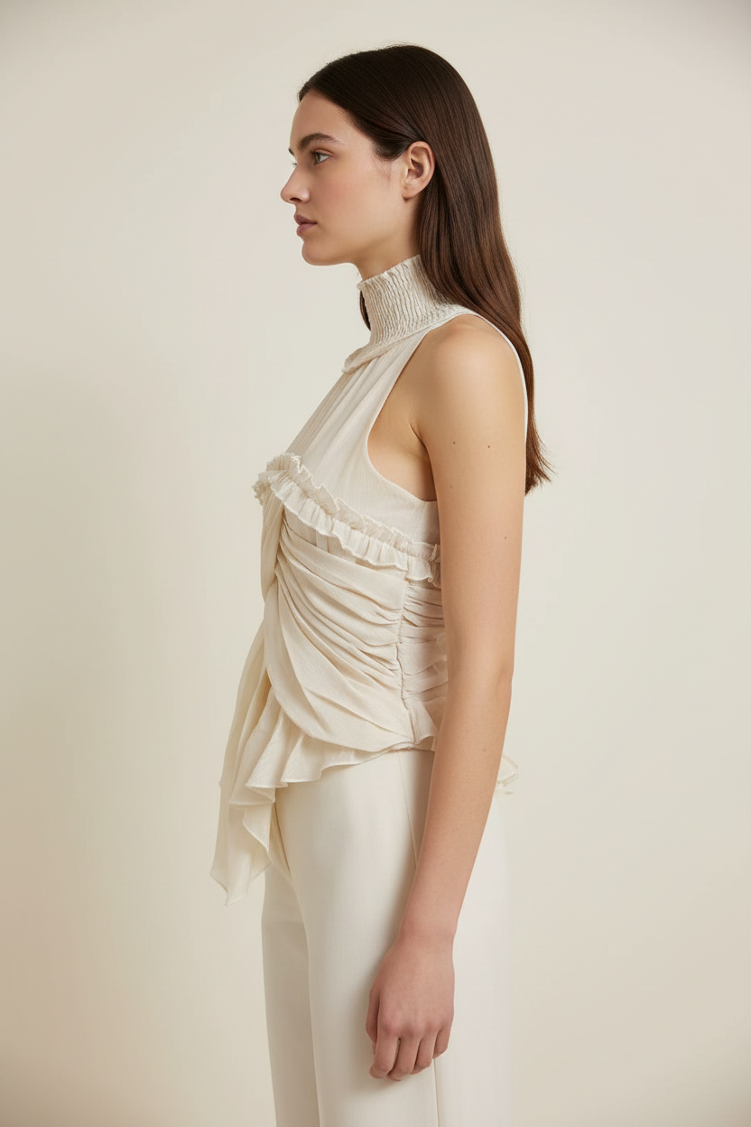Odette Smocked Neck Twisted Drape Top - Side