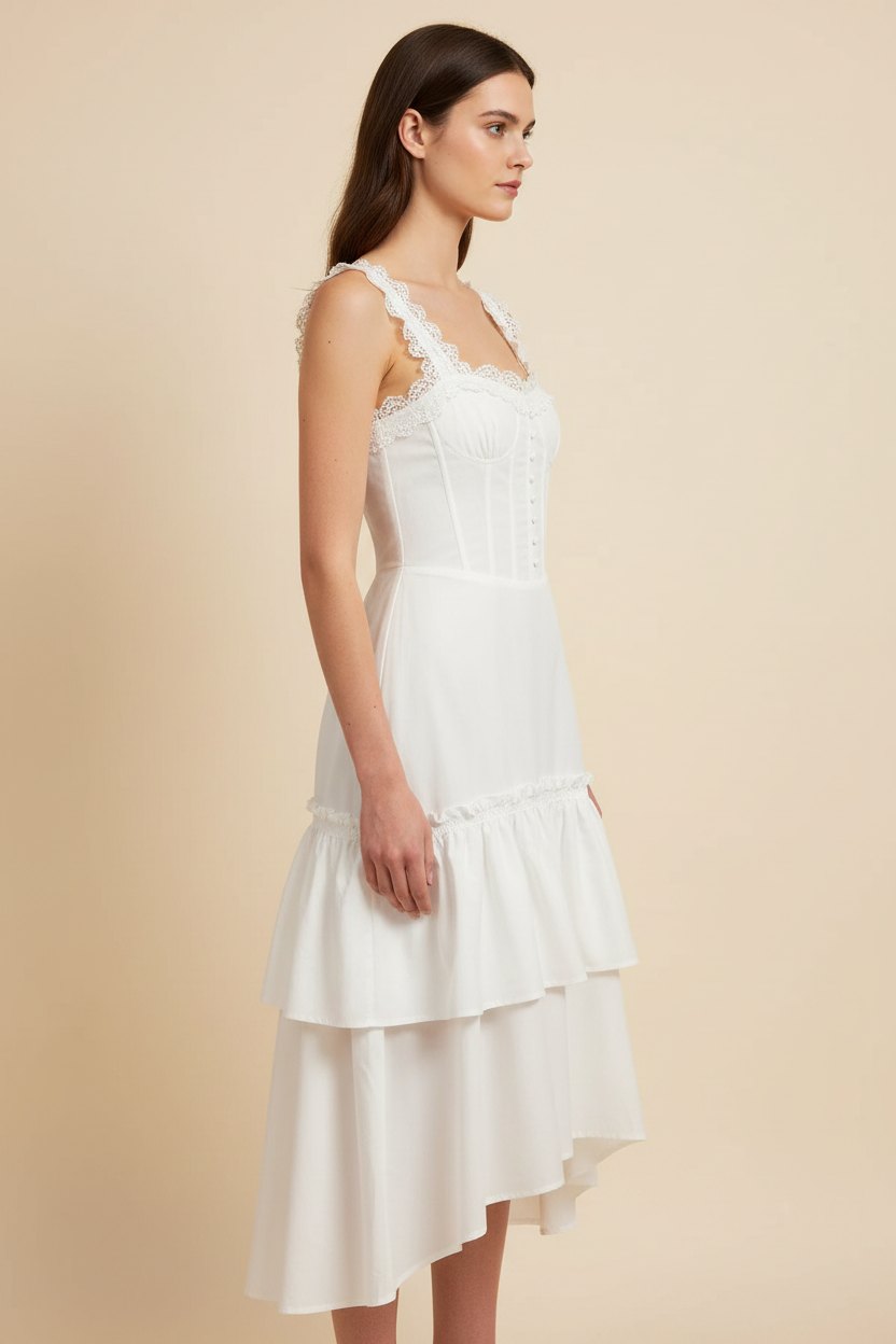 Amelie Lace-Trim Corset Double-Tier Midi Dress - Side