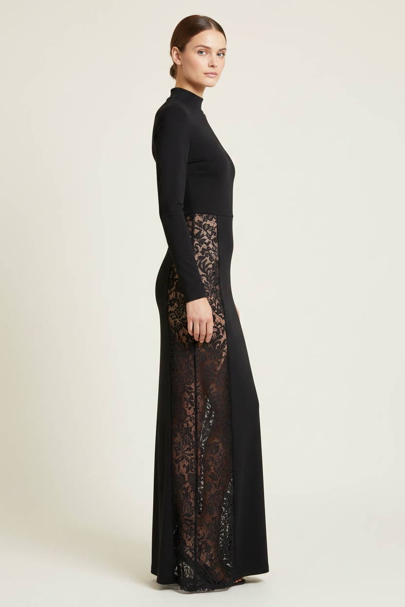Celeste Mock-Neck Lace Back Maxi Dress - Side