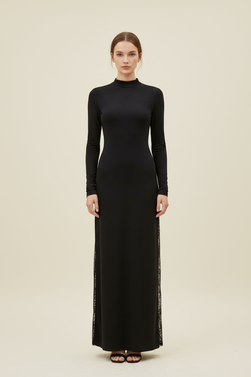 Celeste Mock-Neck Lace Back Maxi Dress - Front