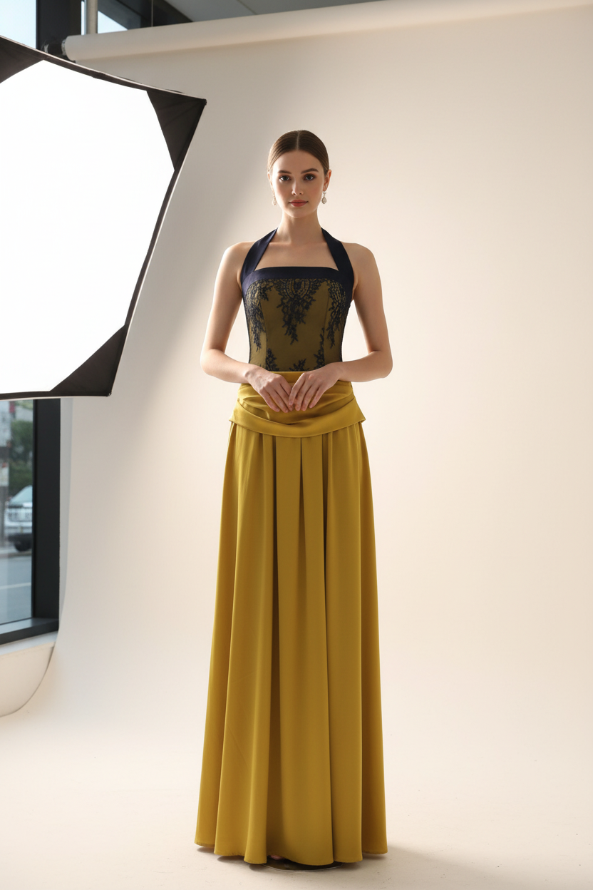 Aurelia Lace Bodice Halter Maxi Dress