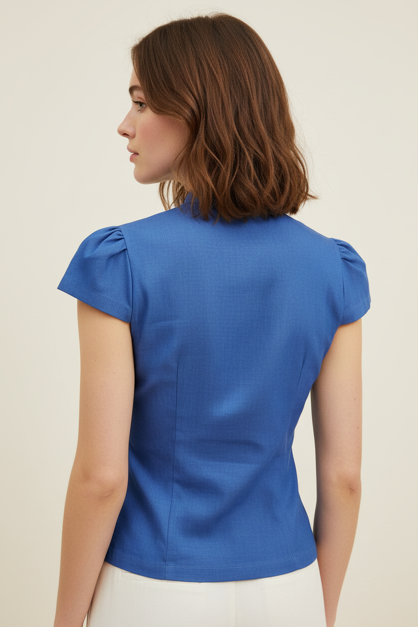 Azure Keyhole Button-Front Fitted Top - Back